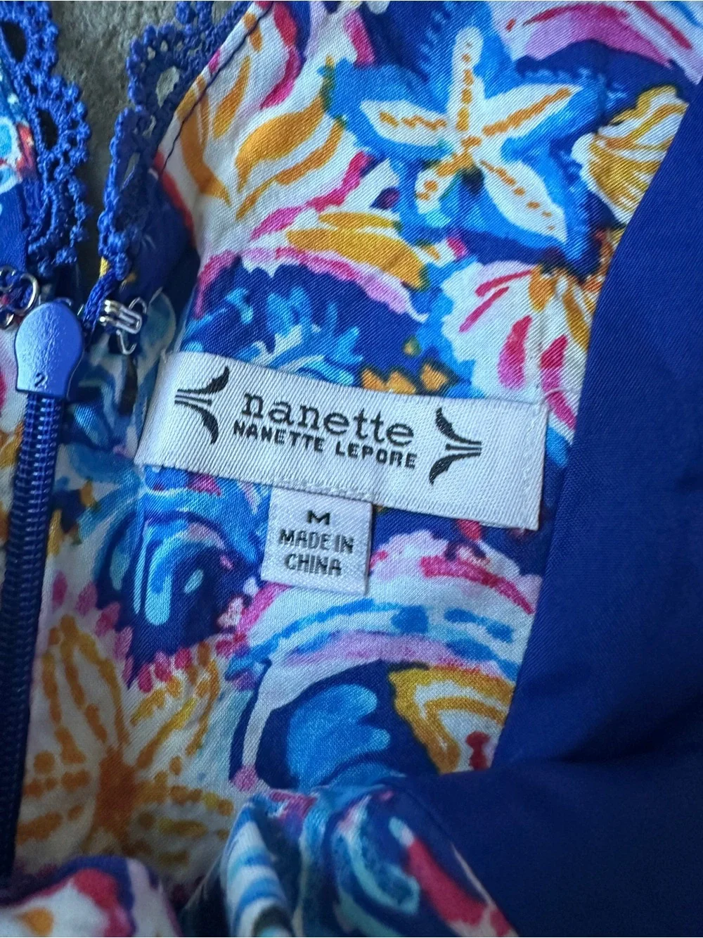 NWT Nanette Lepore Womens Blue Floral Ruffle Peplum Tank Top Size Medium - Picture 7 of 9